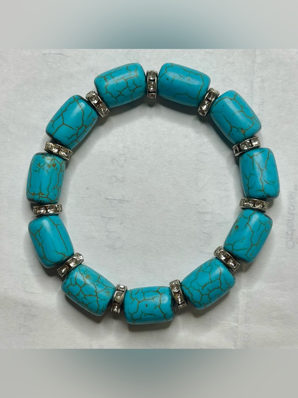 Turquoise-Blue Beaded Stretch Bracelet with Silver Accent Spacers
